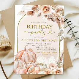 Boho Autumn Fall Pumpkin Vild Blommigt Birthday Inbjudningar