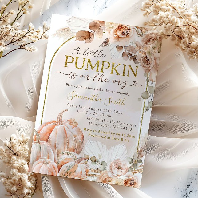 Boho Autumn Fall Vild Pumpkin Blommigt Baby Shower Inbjudningar (Skapare uppladdad)