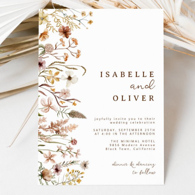 Boho Autumn Fall Wildblomma Botanical Bröllop Inbjudningar (Boho Autumn Fall Wildflower Botanical Wedding Invitation)