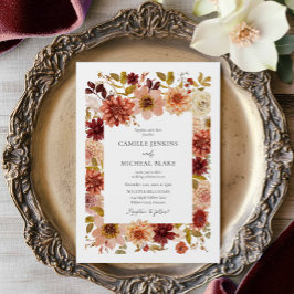 Boho Autumn Floral QR Code Wedding Invitation Inbjudningar