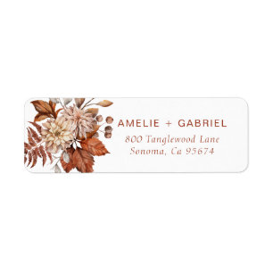 Boho Autumn Flowers Foliage Couple Returadress Etikett