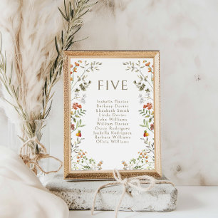 Boho Autumn Meadow Floral Wedding Table Nummer Bordsnummer