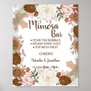 Boho Autumn Mimosa Pub Möhippa Bröllop-tecken Poster
