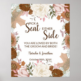 Boho Autumn Plocka a Seat endera Side Bröllop Sign Poster