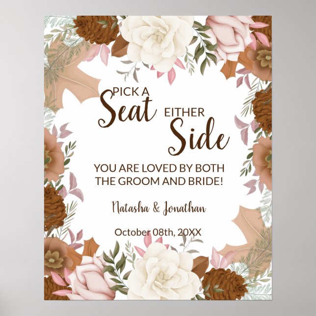 Boho Autumn Plocka a Seat endera Side Bröllop Sign Poster (Framsidan)