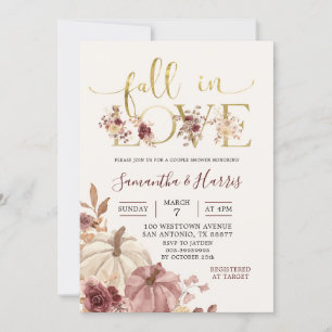 Boho Autumn Pumpkin Blommigt Fall in Kärlek Couple Inbjudningar
