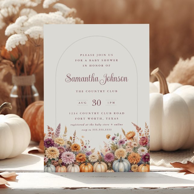 Boho Autumn Pumpkins and Blommigts Baby Shower Inbjudningar (Skapare uppladdad)