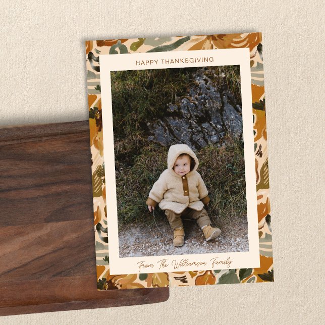 Boho Autumn Terracotta Blommigt Photo Thanksgiving Julkort (Skapare uppladdad)