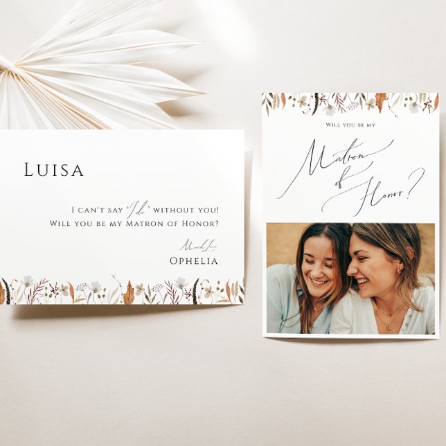 Boho Autumn Wildblomfoto Matron of Honor Card Inbjudningar (Skapare uppladdad)