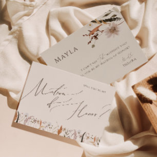 Boho Autumn Wildblomige Beige Matron of Honor Card Inbjudningar