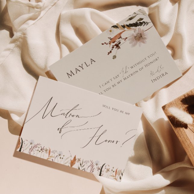 Boho Autumn Wildblomige Beige Matron of Honor Card Inbjudningar (Skapare uppladdad)