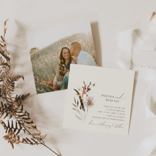 Boho Autumn Wildblomige Beige Photo Square Bröllop Inbjudningar