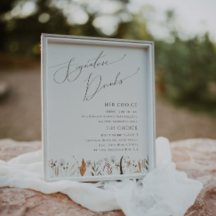 Boho Autumn Wildblomige Namnteckning Drinks-tecken Poster