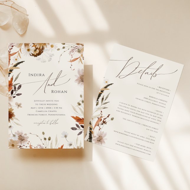 Boho Autumn Wildblomma | Beige alla på en Bröllop Inbjudningar (Skapare uppladdad)