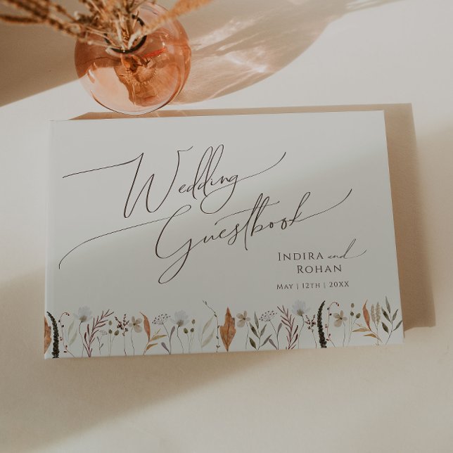 Boho Autumn Wildblomma | Beige Bröllop Guestbook Gästböcker (Skapare uppladdad)