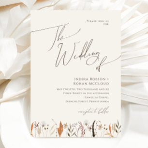 Boho Autumn Wildblomma Beige Bröllop i Inbjudningar