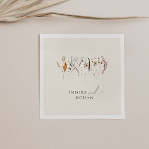Boho Autumn Wildblomma   Beige Bröllop Napkins Pappersservett