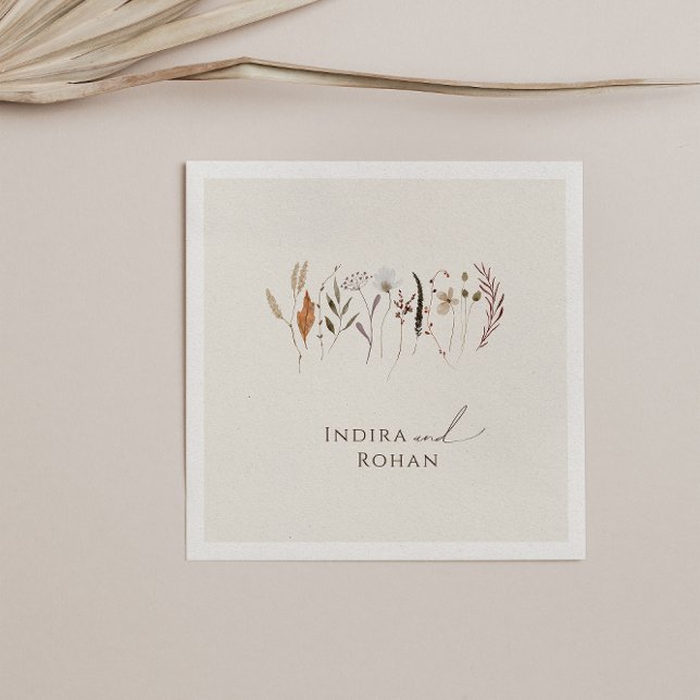 Boho Autumn Wildblomma | Beige Bröllop Napkins Pappersservett (Skapare uppladdad)