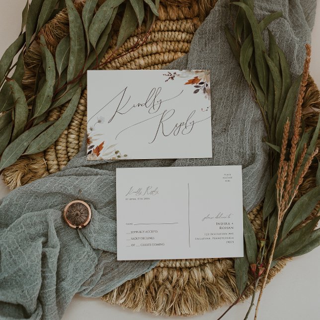 Boho Autumn Wildblomma | Beige Bröllop OSA Vykort (Skapare uppladdad)