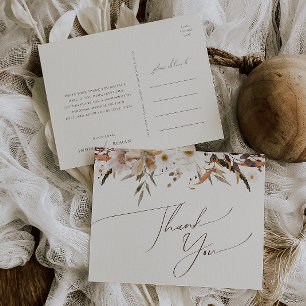 Boho Autumn Wildblomma Beige Bröllop Tack Vykort