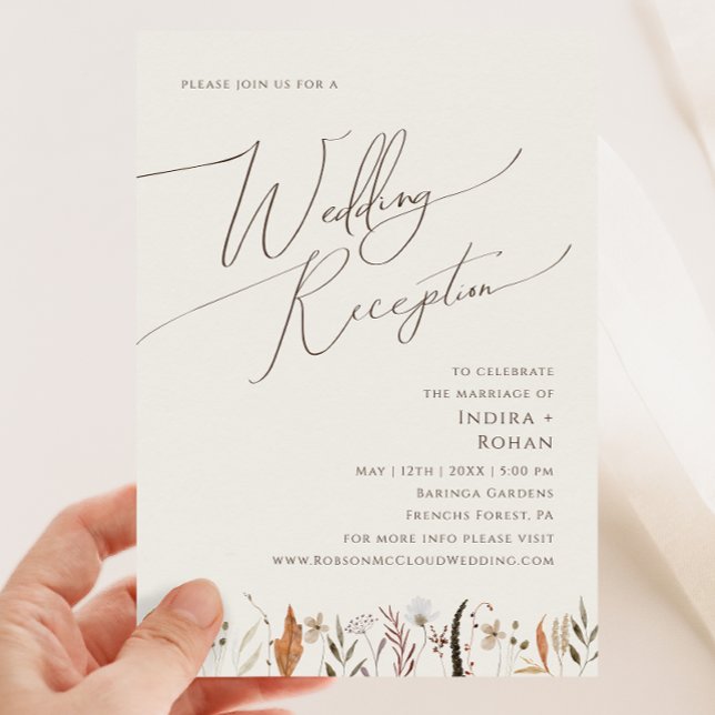 Boho Autumn Wildblomma | Beige bröllopsmottagning Inbjudningar (Skapare uppladdad)