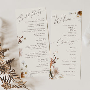 Boho Autumn Wildblomma Beige Bröllopsprogram Program