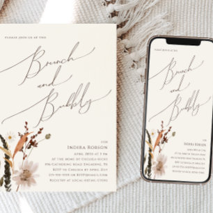 Boho Autumn Wildblomma Beige Brunch och Bubly Inbjudningar