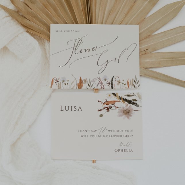 Boho Autumn Wildblomma | Beige Flower Girl Card Inbjudningar (Skapare uppladdad)