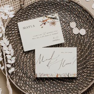 Boho Autumn Wildblomma   Beige Maid of honor Card Inbjudningar