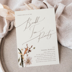 Boho Autumn Wildblomma Beige Möhippa Tea Party Inbjudningar