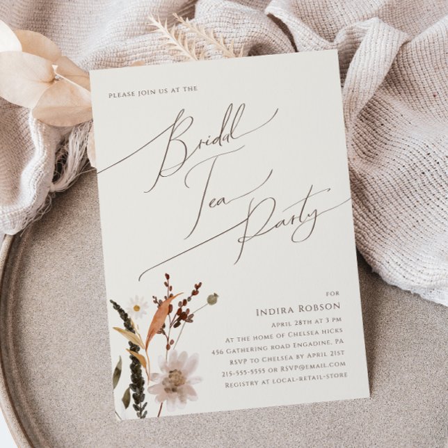 Boho Autumn Wildblomma | Beige Möhippa Tea Party Inbjudningar (Skapare uppladdad)