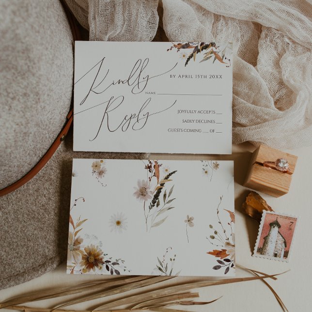 Boho Autumn Wildblomma | Beige OSA kort (Skapare uppladdad)