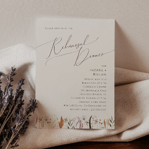 Boho Autumn Wildblomma Beige Rehearsal Middag Inbjudningar