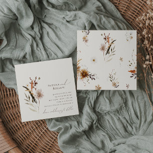 Boho Autumn Wildblomma Beige Square Bröllop Inbjudningar
