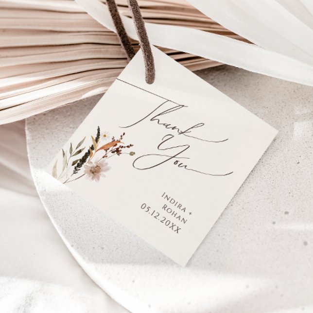 Boho Autumn Wildblomma | Beige Tack Gåvor Etiketter (Skapare uppladdad)