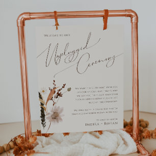Boho Autumn Wildblomma Beige Unplugged Ceremony Poster