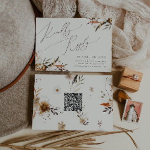 Boho Autumn Wildblomma Beige Vågrät QR-kod OSA Kort