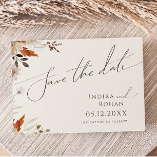 Boho Autumn Wildblomma Beige Vågrät Spara Datumet