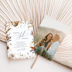 Boho Autumn Wildblomma Foto Avslappnad Bröllop Inbjudningar