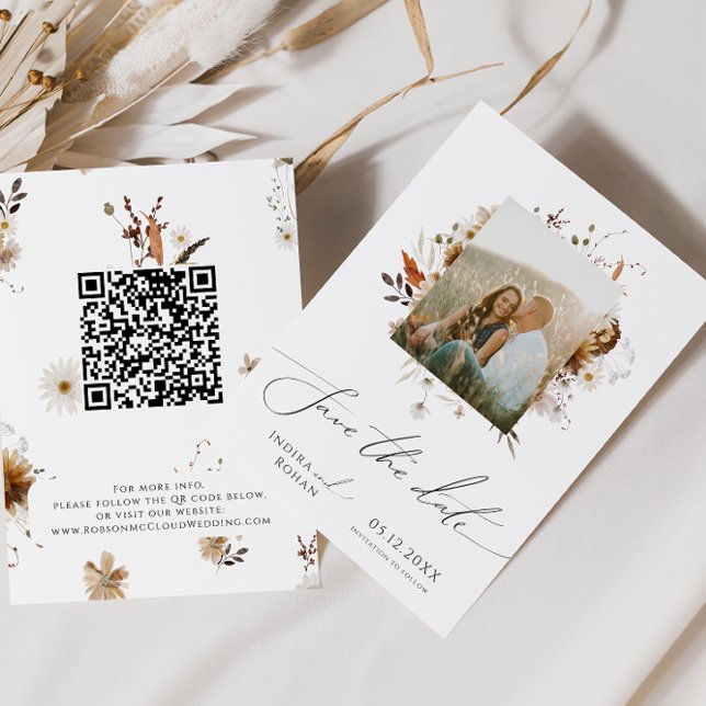 Boho Autumn Wildblomma | Foto Ram QR-kod Spara Datumet (Skapare uppladdad)