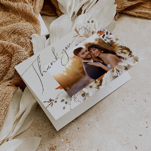 Boho Autumn Wildblomma Foton med Beige-mapp Tack Kort