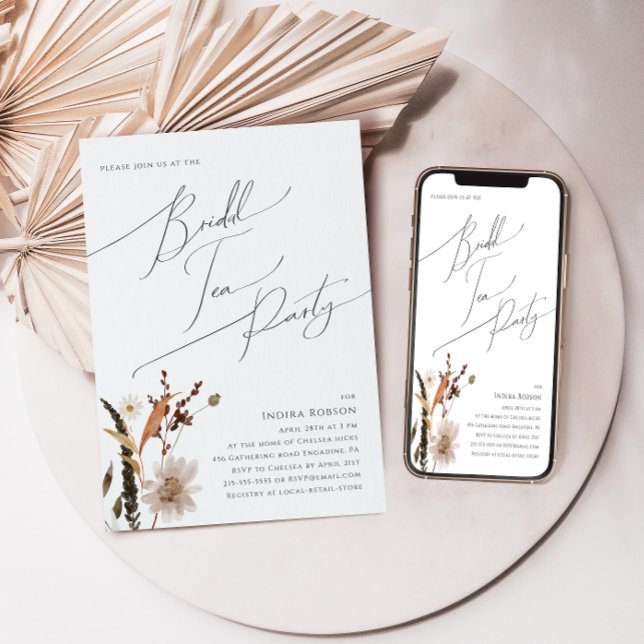 Boho Autumn Wildblomma | Möhippa Tea Party Inbjudningar (Skapare uppladdad)