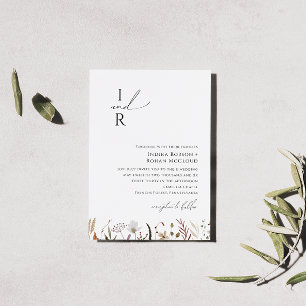 Boho Autumn Wildblomma Monogram Bröllop Inbjudningar