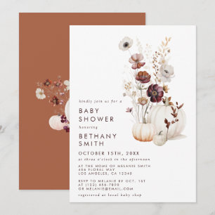 Boho Autumn Wildblomma Pumpkin Baby Shower Inbjudningar