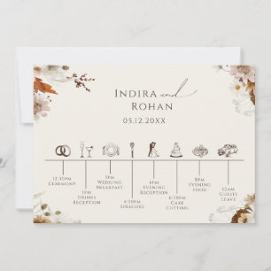 Boho Autumn WildblommBeige Bröllop tidslinjekort Spara Datumet