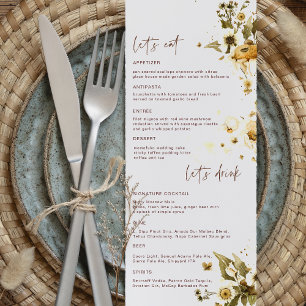 Boho Autumn Wildblommor Bröllop Menu Meny