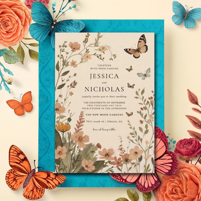 Boho Autumn Wildbloms Watercolor Blommigt Bröllop Inbjudningar (Skapare uppladdad)