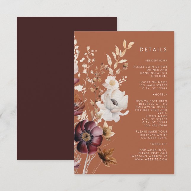 Boho Autumn WildblomTerracotta Bröllop Tilläggskort (Fram/baksida)