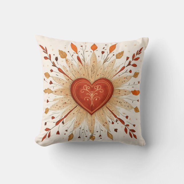 Boho Autumnal Heart Illustration Kudde (Framsida)