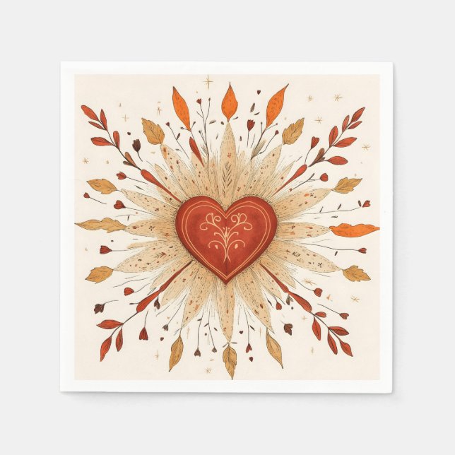 Boho Autumnal Heart Illustration Pappersservett (Framsidan)